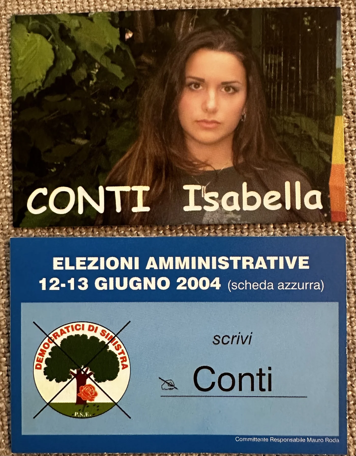 Materiale elettorale di Isabella Conti per le elezioni amministrative del giugno 2004
